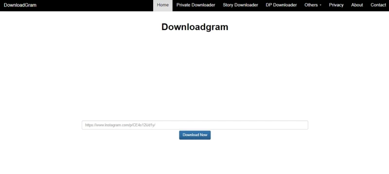 اسکرین شات از صفحه اصلی سایت downloadgram.org