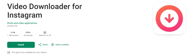 اسکرین شات از صفحه اپ اندروید Video Downloader for Instagram از گوگلی پلی
