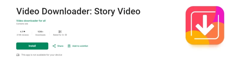 اسکرین شات از صفحه اپ اندروید Video Downloader: Story Video از گوگلی پلی
