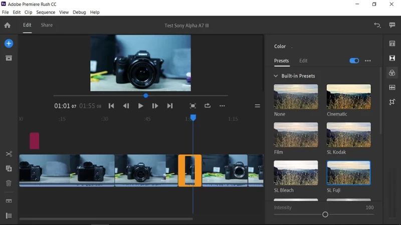 عکس از محیط نرم افزار Adobe Premiere Rush  